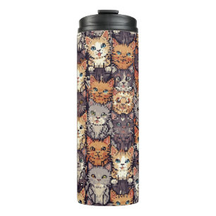 Pixelige digitale bunte Katzen Thermosbecher