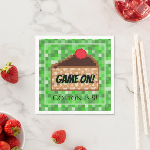 Pixeliger Gamer Grüner Pixel-Torte Stück Gefaltet  Serviette
