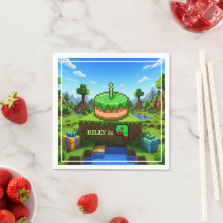 Pixeliger Gamer Grünes Gebäude Gefaltet zum 9. Geb Serviette