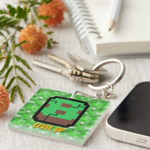 Pixeliger Gamer Grünes Gebäude Level Up 8 Schlüsselanhänger