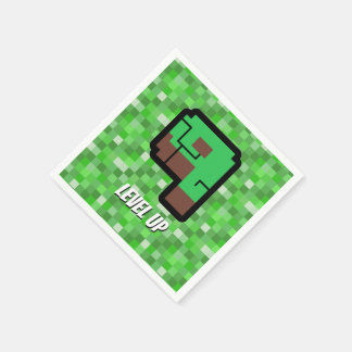 Pixeliger Gamer Grünes Gebäude Level Up 9 Serviette