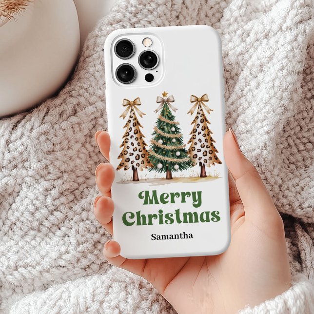 Pixeliger Leopardendruck-Weihnachtsbäume individue Case-Mate iPhone Hülle (Classic leopard print Christmas trees custom phone case)