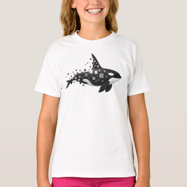 Pixeliger Orca-Grafik – Digitaler Glitch T-Shirt (Vorderseite)