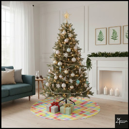 Pixeliges hellgelbes Karomuster Grafik-Karo Polyester Weihnachtsbaumdecke