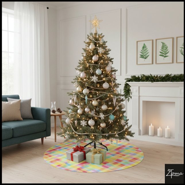 Pixeliges hellgelbes Karomuster Grafik-Karo Polyester Weihnachtsbaumdecke (Von Creator hochgeladen)