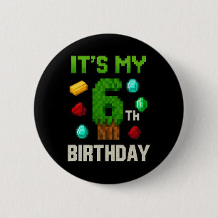 Pixeliges Level 6 Geburtstags-Gamer-Kids Pixel Art Button