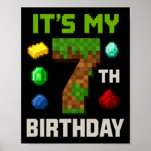 Pixeliges Level 7 Geburtstagskinder-Gamer-Party-De Poster