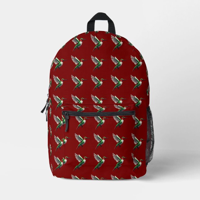 Pixels Green Hummingbird Bedruckter Rucksack (Vorderseite)