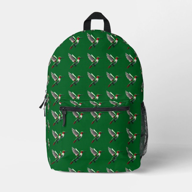 Pixels Green Hummingbird Bedruckter Rucksack (Vorderseite)