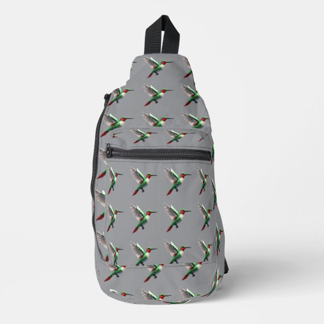 Pixels Green Hummingbird Crossbody Bag (Vorderseite)