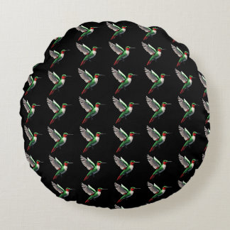 Pixels Green Hummingbird Rundes Kissen