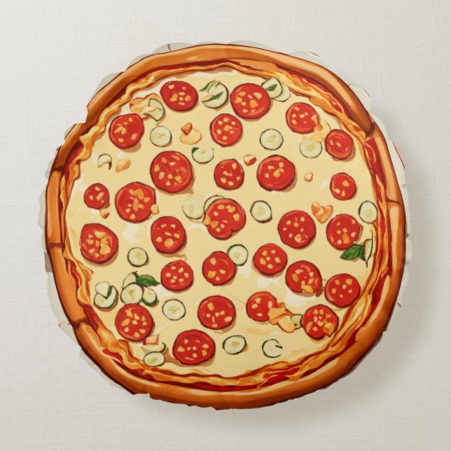 Pixel's Pizza-Pop Rundes Kissen (Vorderseite)