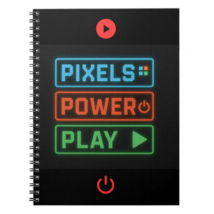 Pixels Power Play Gamer Notizbuch – Level Up! Notizblock