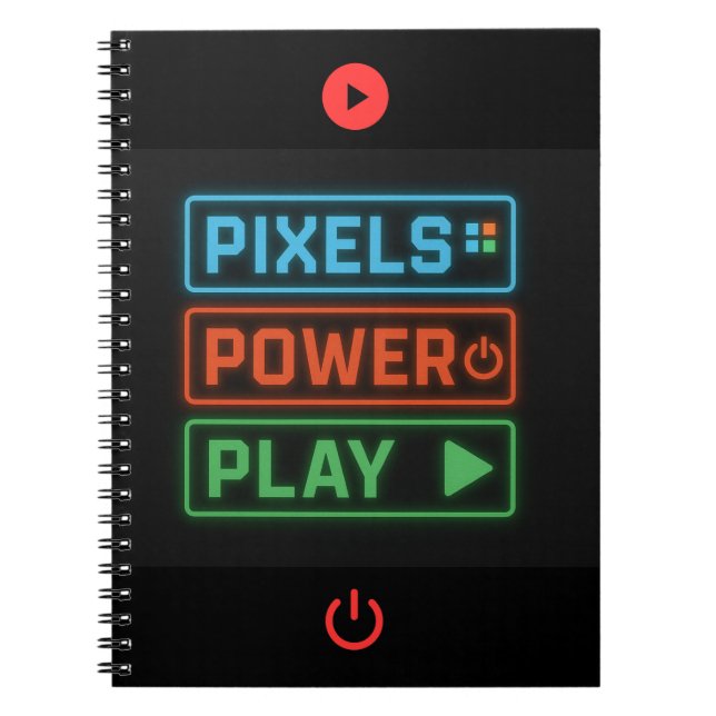 Pixels Power Play Gamer Notizbuch – Level Up! Notizblock (Vorderseite)