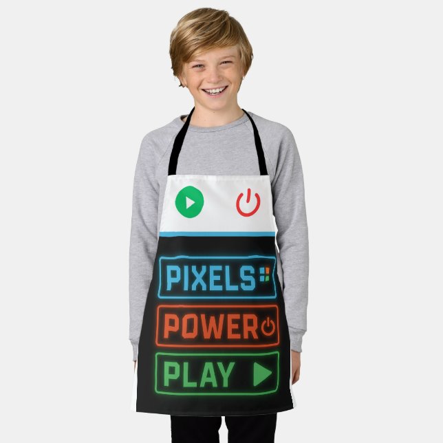 Pixels Power Play Gamer-Schürze – Lustiger Gaming- Schürze (Getragen)