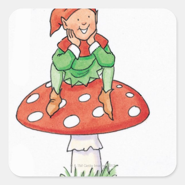 Pixie auf Toadstool Quadratischer Aufkleber (Vorderseite)