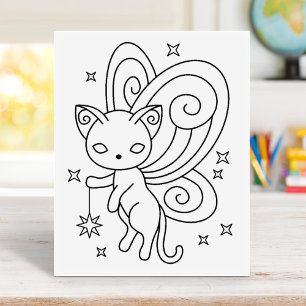 Pixie Cat - Fairy Wings Kitoring Page Gummistempel