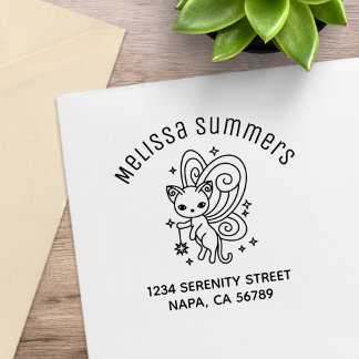 Pixie Cat Fairy Wings Kitten Arch Address Gummistempel