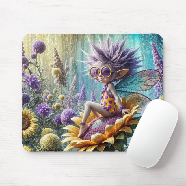 Pixie Fairy auf einer Sonnenblume Mousepad (Mit Mouse)