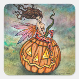 Pixie of Halloween Fairy Art von Molly Harrison Quadratischer Aufkleber