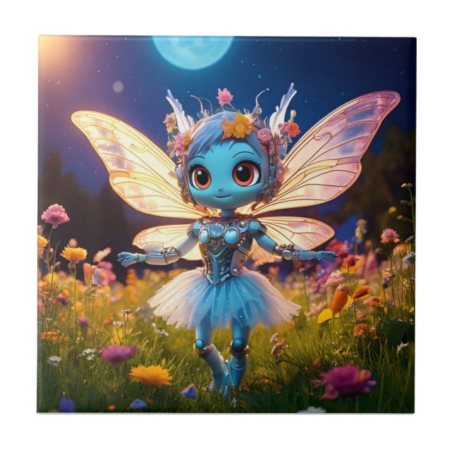 Pixie Robot Ballerina Tanzen in den Wildblumen Fliese (Vorderseite)