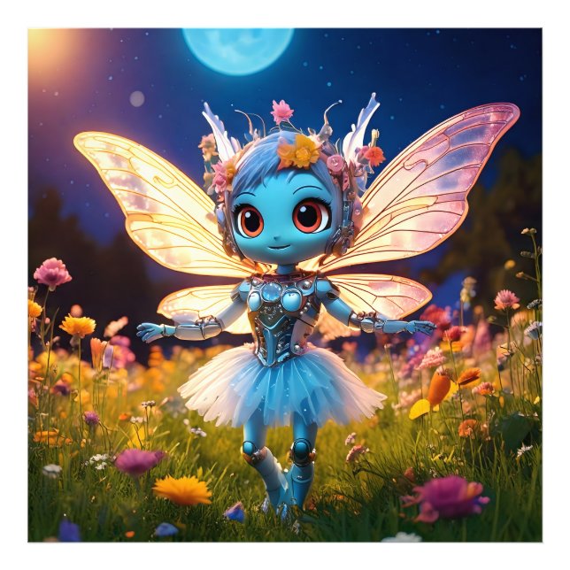 Pixie Robot Ballerina Tanzen in den Wildblumen Fotodruck (Vorne)