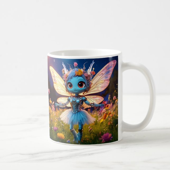 Pixie Robot Ballerina Tanzen in den Wildblumen Kaffeetasse (Rechts)