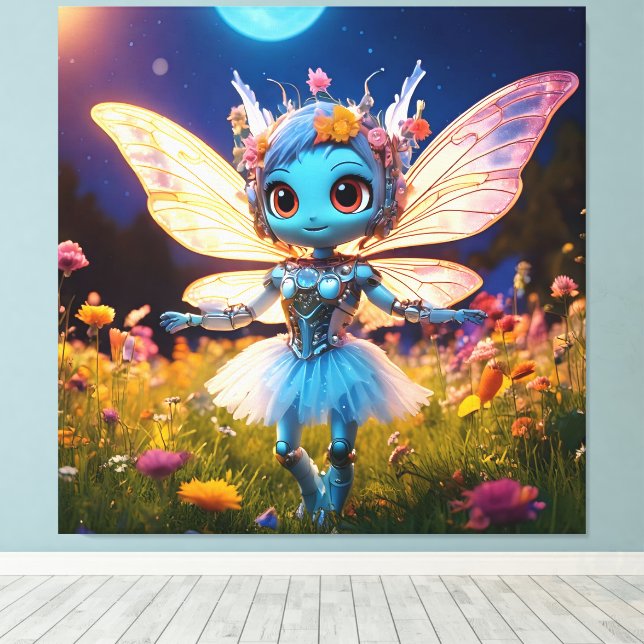 Pixie Robot Ballerina Tanzen in den Wildblumen Leinwanddruck (Insitu (Holzboden))