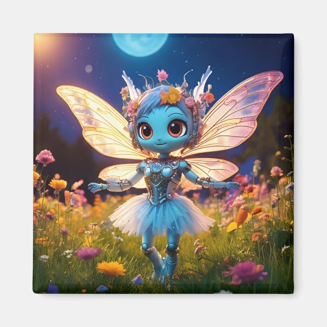 Pixie Robot Ballerina Tanzen in den Wildblumen Magnet (Vorne)