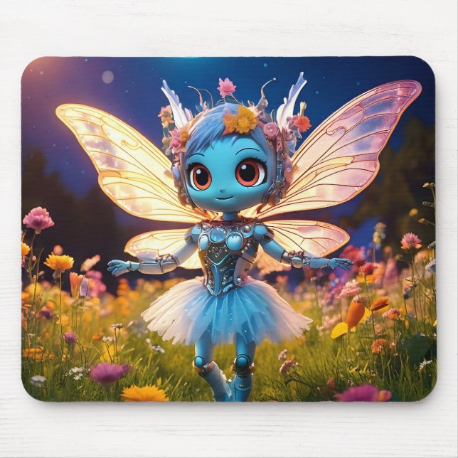 Pixie Robot Ballerina Tanzen in den Wildblumen Mousepad (Vorne)