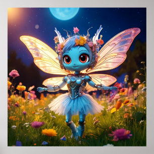 Pixie Robot Ballerina Tanzen in den Wildblumen Poster