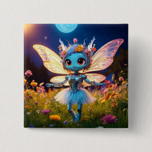 Pixie-Roboter-Ballerina tanzt in den Wildblumen Button