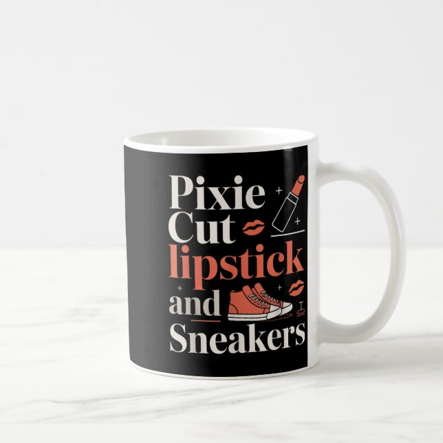 Pixie-Schnitt Lippenstift und Sneaker Kurzhaarfris Kaffeetasse (Rechts)