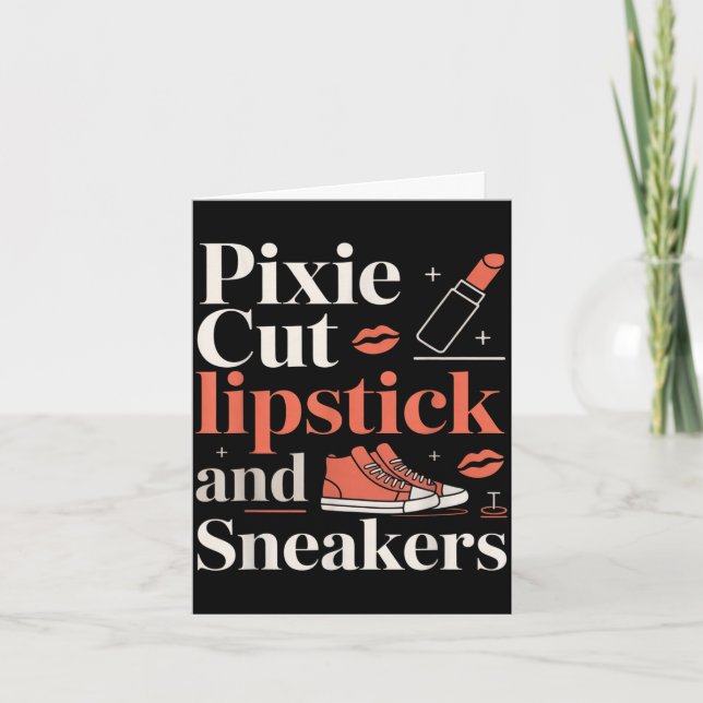 Pixie-Schnitt Lippenstift und Sneaker Kurzhaarfris Karte (Vorderseite)