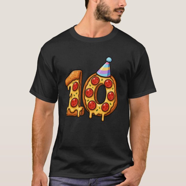 Pizza 10th Birthday 10 Years Old Party Hat Bday Bo T-Shirt (Vorderseite)