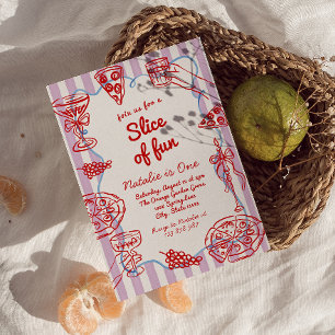 Pizza 1. Hand Gezeichnet Stück Spaß Geburtstag Einladung