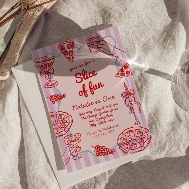 Pizza 1. Hand gezeichnete Scheibe Spaß Geburtstag  Einladung (Von Creator hochgeladen)