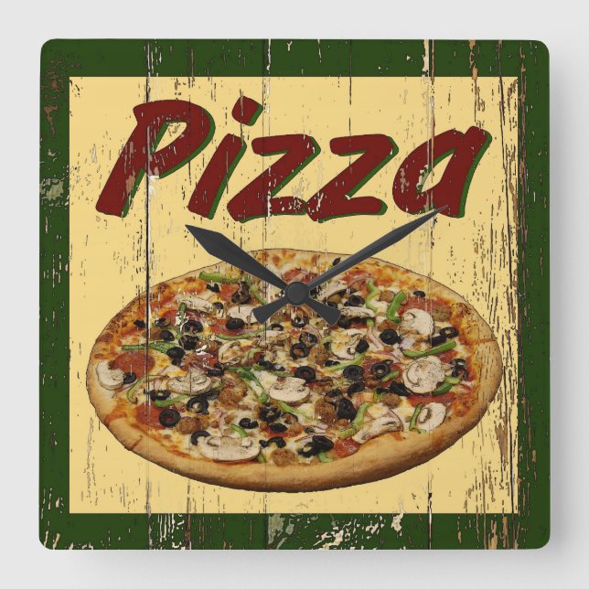 Pizza 1 quadratische wanduhr (Vorderseite)