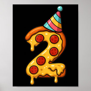 Pizza 2. Geburtstag 2 Jahre altes Party Hut Jungen Poster