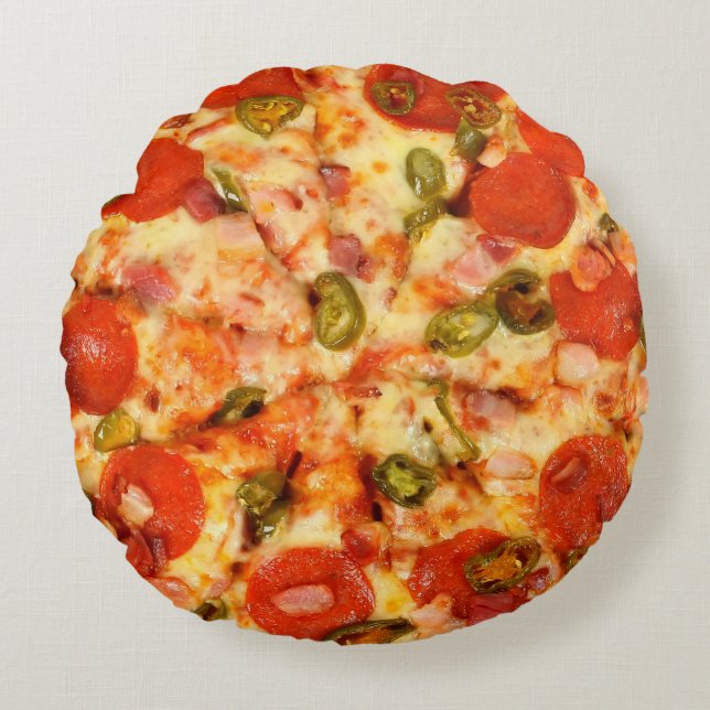 PIZZA-2-HALBPILZE RUNDES KISSEN (Vorderseite)