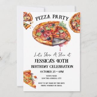 Pizza 40. Geburtstagsfeier Party Einladung