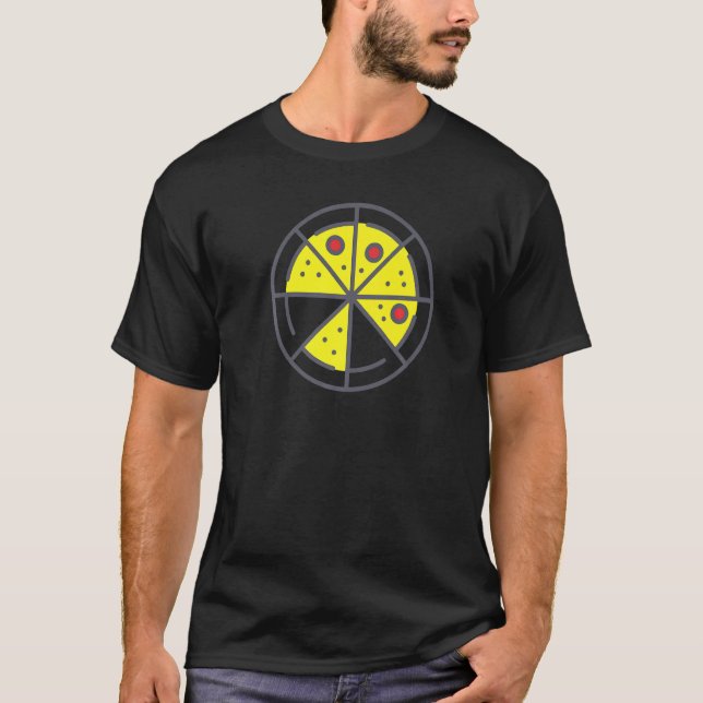 Pizza 6 Slices Cheese Pepperoni Funny Geometric Fo T-Shirt (Vorderseite)