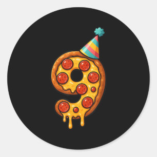 Pizza 9. Geburtstag 9 Jahre alt Party Hut Jungen Runder Aufkleber