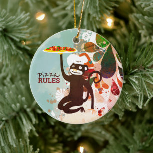 Pizza-Affe-Koch, der Junkfood-Küche Keramik Ornament