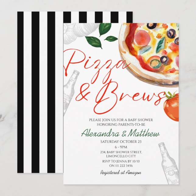 Pizza and Brews Co Ed Baby Shower Einladung (Vorne/Hinten)