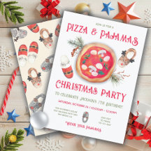 Pizza and Pajamas Christmas Birthday Party Invitat