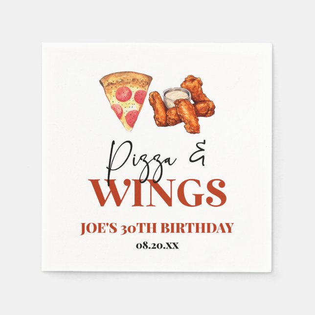 Pizza and Wings Birthday Party Serviette (Vorderseite)