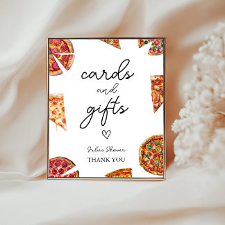 Pizza Baby Duschkarten und Geschenke Unterschrift Poster