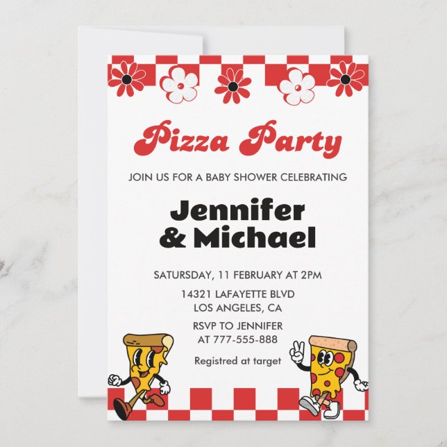 Pizza Baby Shower Einladungen Pizza Party Schnulle (Vorderseite)