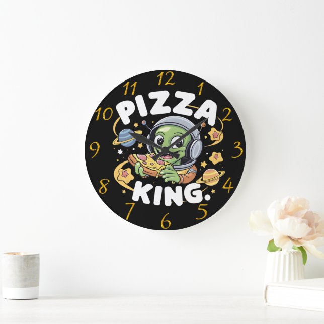 Pizza Beats: Cartoon Character Groooding with Head Große Wanduhr (Zuhause)